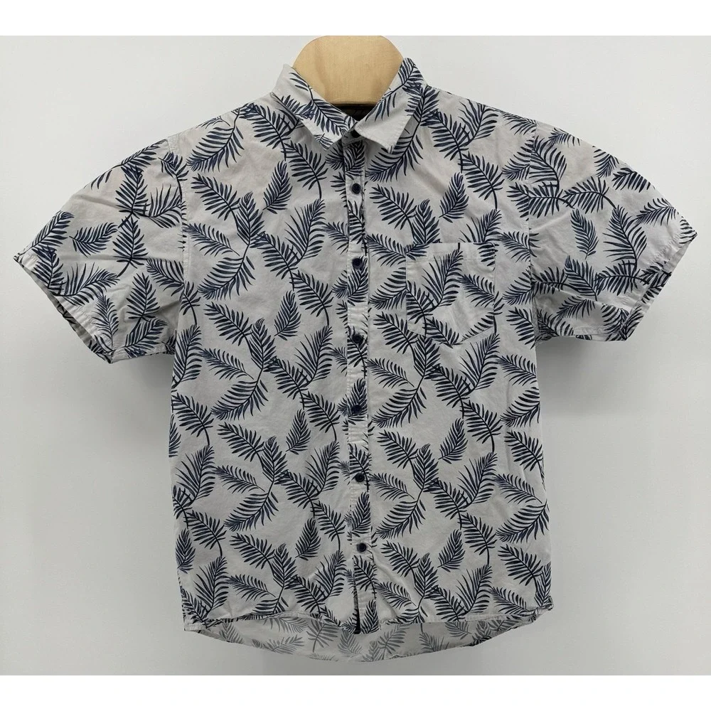 Indigo Star Hawaiian Shirt Men's Size L Cotton Relaxed Fit Floral Tropical Aloha